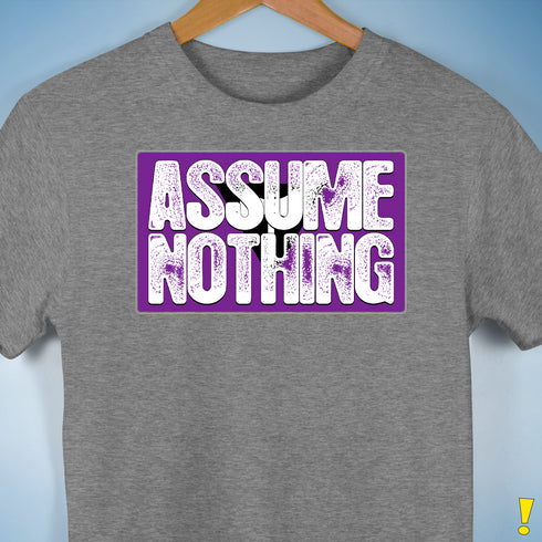 Assume Nothing Lesbian Labrys Pride Flag Premium Unisex T-Shirt - Grey Heather